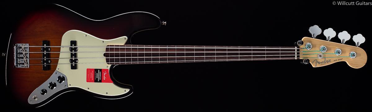 Fender American Professional Jazz Bass Fretless 3-Tone Sunburst Rosewood Bass Guitar (895)