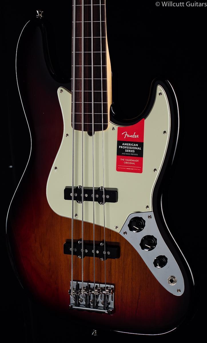 Fender American Professional Jazz Bass Fretless 3-Tone Sunburst Rosewood Bass Guitar (895)