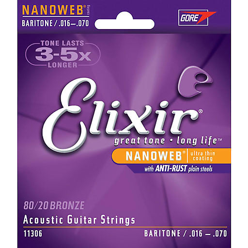 Elixir Strings Nanoweb 80/20 Bronze Baritone Acoustic Guitar Strings -.016-.070