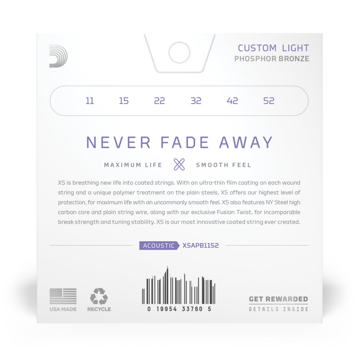 D'Addario XSAPB1152 11-52 Custom Light, XS Coated Phosphor Bronze