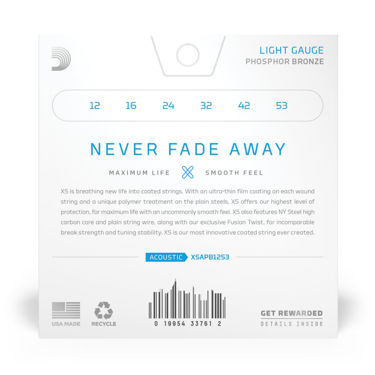 D'Addario XSAPB1253 12-53 Light, XS Coated Phosphor Bronze