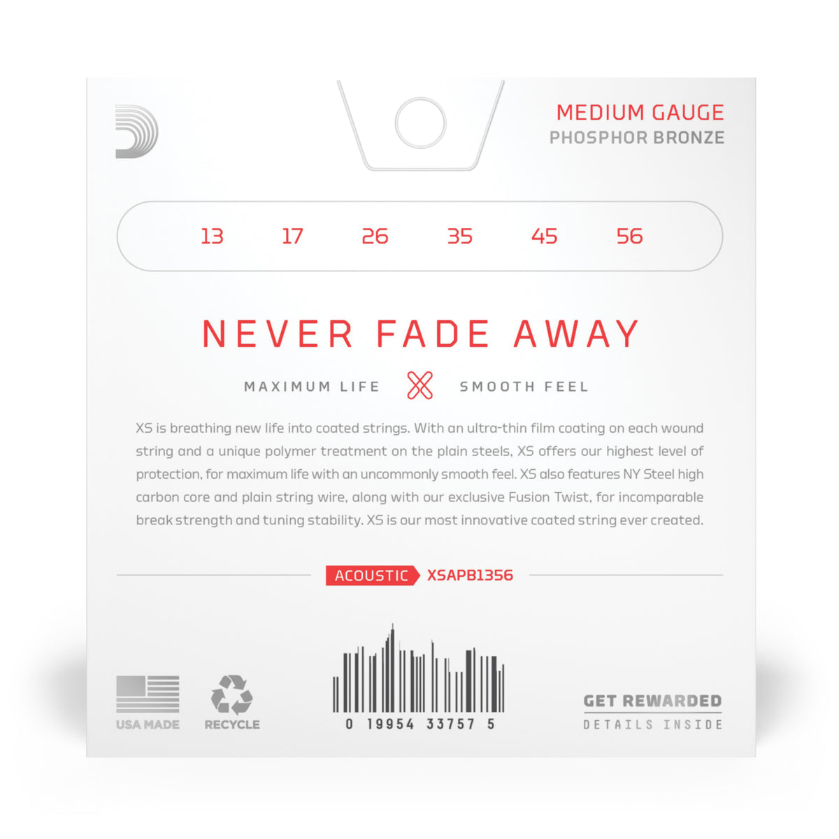 D&#39;Addario XSAPB1356 13-56 Medium, XS Coated Phosphor Bronze